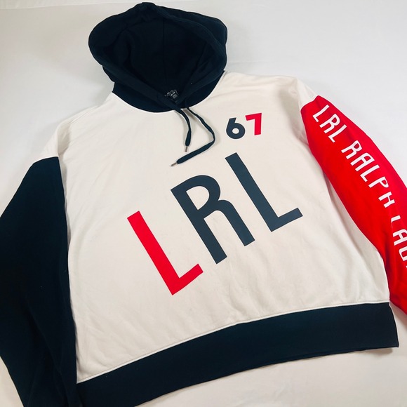 Lauren Ralph Lauren LRL 67 Colorblock Hoodie Womens XL White Red Black - Picture 2 of 7